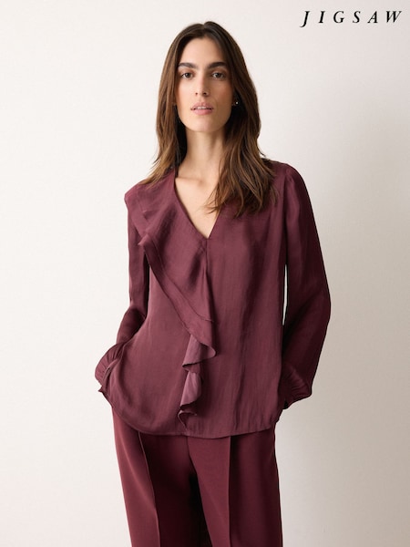 Jigsaw Red Satin Frill Blouse (W04265) | €126