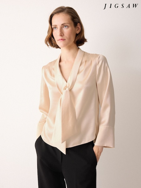 Jigsaw Natural Satin Drape Neckline Blouse (W04273) | €131.50