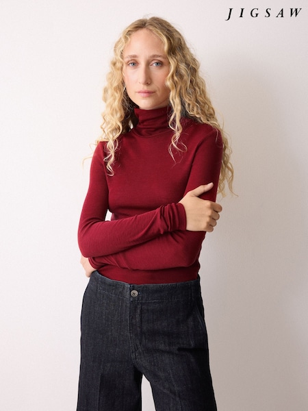 Jigsaw Red Wool Jersey Polo Neck Top (W04276) | €87