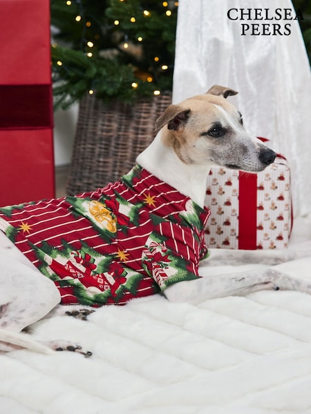 Chelsea Peers Red Pets Cotton Christmas Tree Stripe Pyjama T-Shirt (W04373) | R$ 195