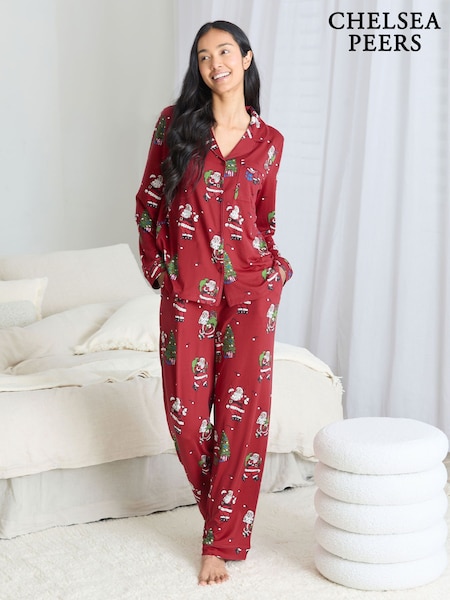 Chelsea Peers Christmas Santa Snowball Print Long Pyjamas Set (W04385) | 64 €