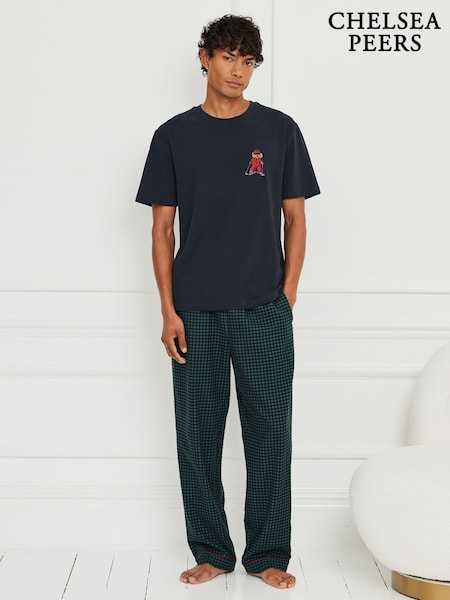 Chelsea Peers Cotton Embroidered Skiing Chip the Cockapoo Gingham Long Pyjamas Set (W04391) | 85 €