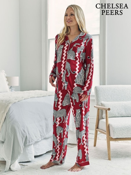 Chelsea Peers Snow Leopard Wavy Stripe Print Long Pyjamas Set (W04412) | 64 €