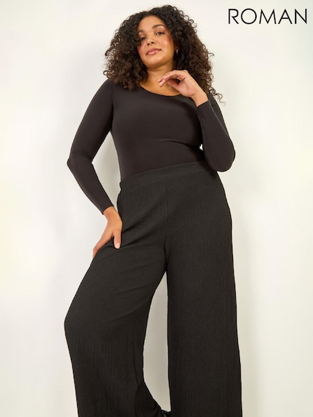 Roman Black Curve Textured Stretch Trousers (W04429) | €45