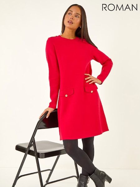 Roman Red Petite Buttoned Knit Dress (W04440) | €66