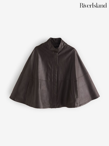 River Island Brown Leather Funnel Neck Cape (W04519) | €255