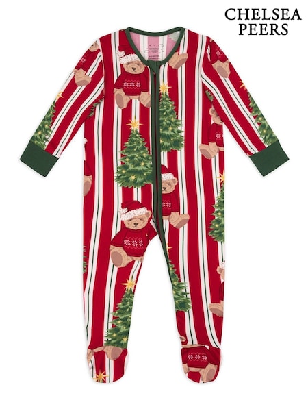 Chelsea Peers Red Christmas Teddy Bear Stripe Print Pyjamas (W04582) | €25
