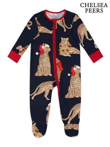 Chelsea Peers Blue Christmas Leopard Print Pyjamas (W04586) | €30