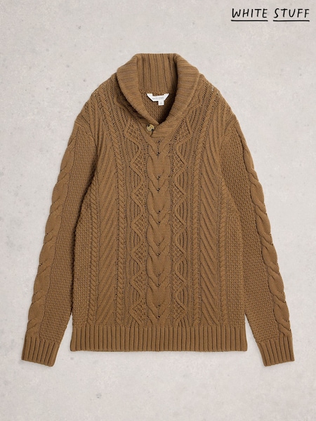 White Stuff Brown Eden Cable Shawl Neck Jumper (W04671) | €89