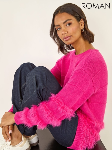 Roman Pink Fluffy Trim Knit Jumper (W04859) | €80