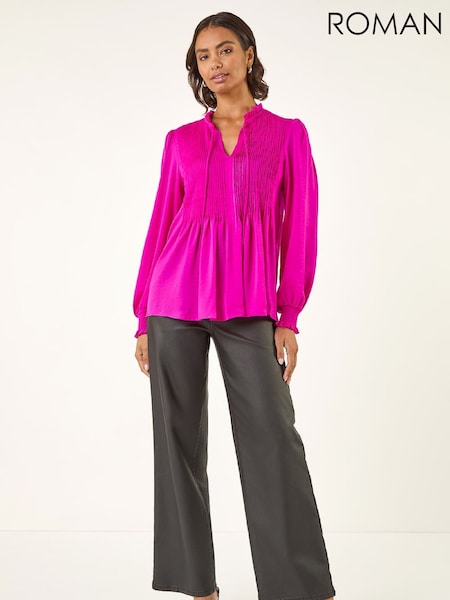 Rosa - Roman Satin Pleated Tie Neck Tunic Top (W04872) | 80 €