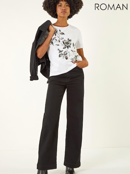 Roman White Floral Print Cotton Blouse (W04894) | €40