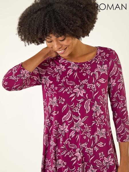 Roman Red Floral Hanky Hem Tunic Top (W04906) | €45