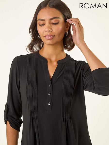 Roman Black Pintuck Button Stretch Blouse (W04932) | €45