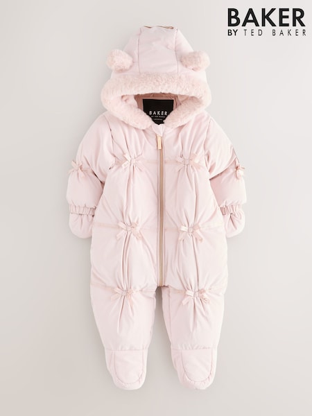 Pink - Baker By Ted Baker Shower Resistant Bow Padded Snowsuit