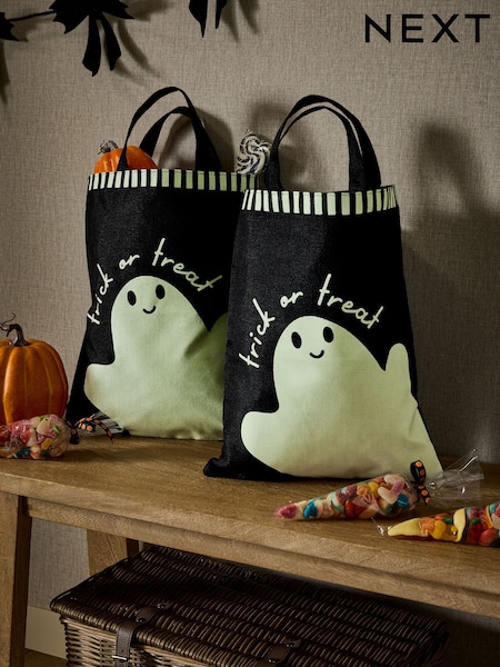 Set Of 2 Glow In The Dark Ghost Trick Or Treat Halloween Treat Bags