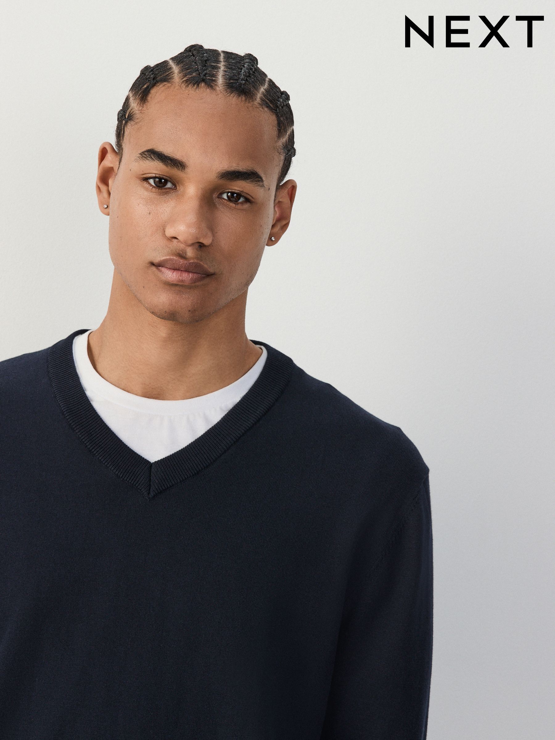 Buy Men's Knitwear Cotton V-Neck Plain Online | Next USA