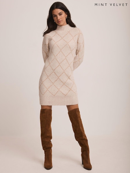 Mint Velvet Natural Sequin Knit Mini Dress (W05615) | €179