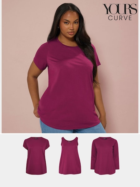 Yours Curve Pink Core Combo Short & Long Sleeve Vests 3 Pack (W05717) | €36