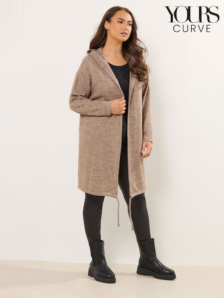 Natural - Yours Curve Soft Touch Hooded Ribbed Cardigan (W05723) | 44 €