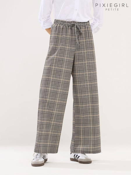 PixieGirl Petite Brown Check Scuba Wide Leg Trousers (W05756) | €43