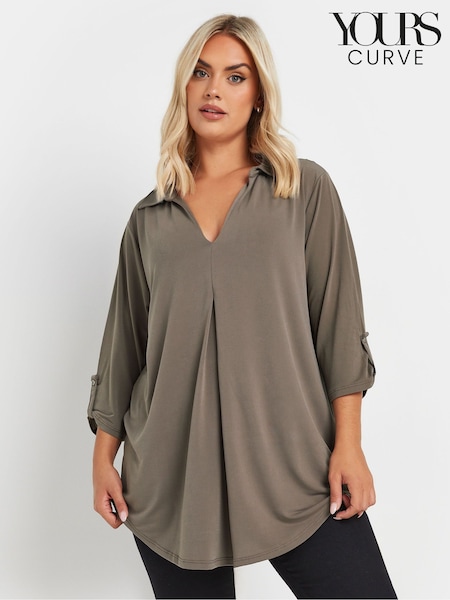 Yours Curve Brown Collared Swing Top (W05759) | €36