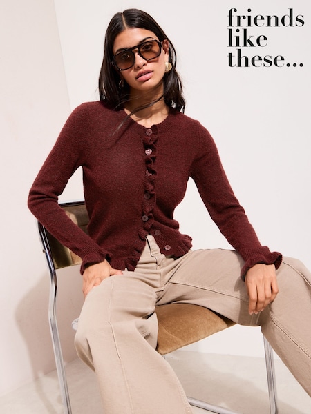 Burgunder Rød - Friends Like These Ruffle Detail Cardigan (W05777) | kr597
