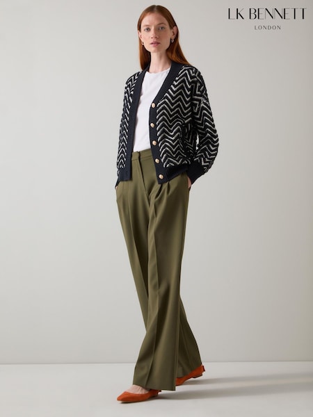 LK Bennett Black Dakota Zig Zag Print Cotton Loop Cardigan (W05782) | €293