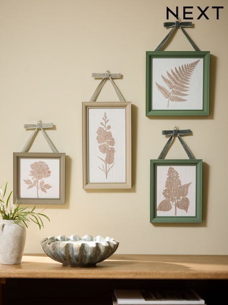 Set Of 4 Hanging Etched Botanical Wall Art