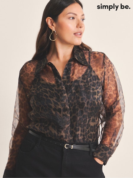 Simply Be Brown Leopard Print Sheer Organza Shirt (W05873) | €43