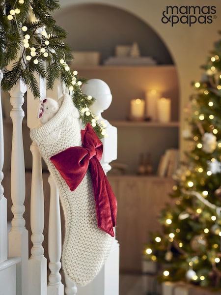 Mamas & Papas Red Christmas Large Knitted Velvet Bow Stocking 2025 (W05894) | €46.50