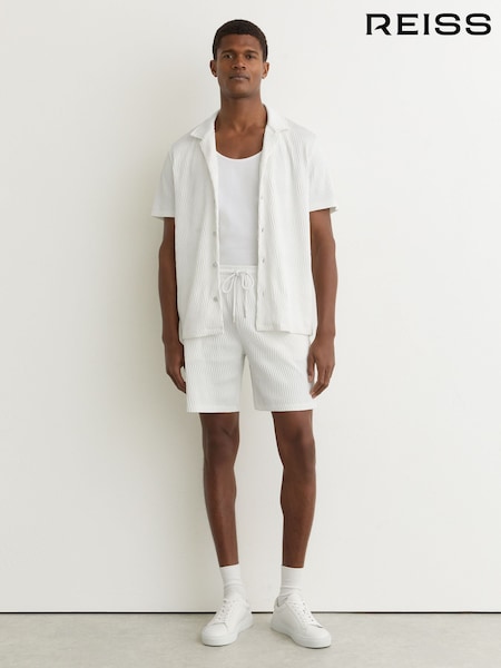Reiss White Alvo Textured-Wave Drawstring Shorts (W05984) | 647 QAR