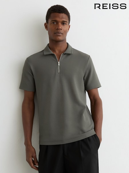 Reiss Sage Green Forno Half-Zip Textured Polo Shirt (W05996) | $135