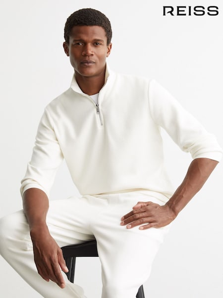 Weiß - Reiss Bossa Cotton-Blend Ribbed Half-Zip Jumper (W06008) | 153 €
