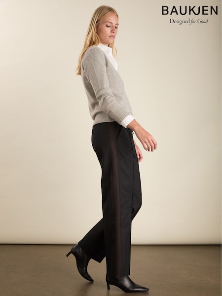 Baukjen Donna Wool Blend Side Stripe Wide Leg Black Trousers (W06059) | ‏826 ر.ق.