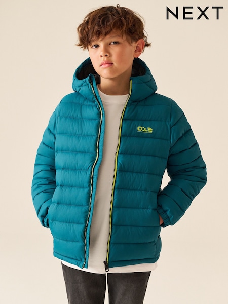 Teal Blue - Reflective Quilted Midweight Hooded Jacket (3-17yrs)