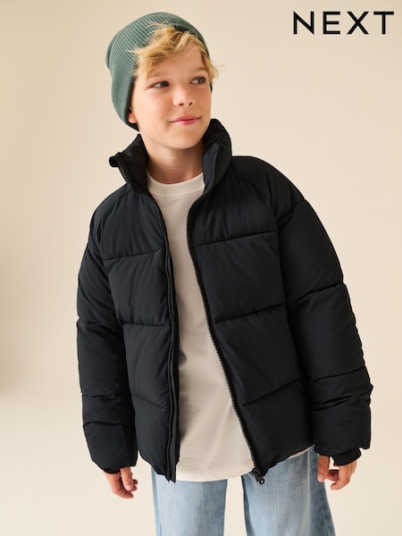 Black - Microfleece Lined Padded Hoodless Coat (3-16yrs)