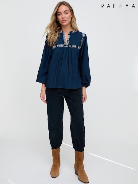 Raffya Blue Baez Billowy Sleeve Blouse (W06243) | €102