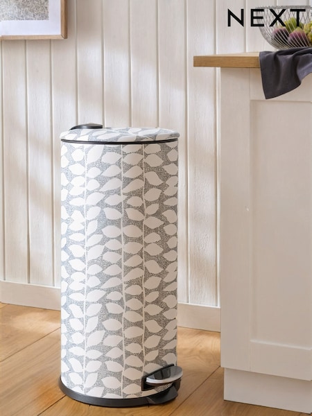 Grey 30l Leaf Print Soft Close Pedal Bin (W06552) | €99