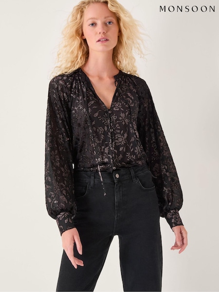 Monsoon Black Dory Sparkle Devoré Shirt (W06638) | €75