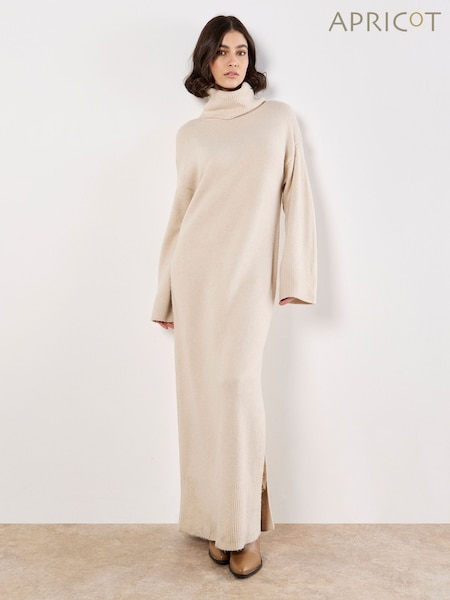 Apricot Natural Roll Neck Long Jumper Dress (W06913) | €63