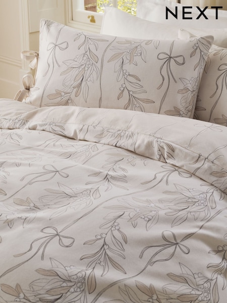 Bow Foliage Brushed Cotton Duvet Cover And Pillowcase Set