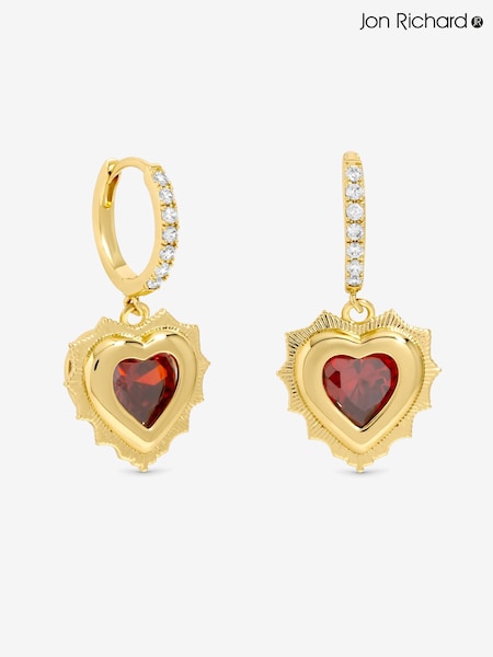Jon Richard Gold Heart Birthstone Huggie Earrings - January (W07001) | €32