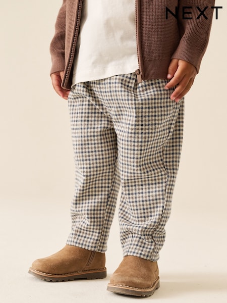Blue Neutral Check - Cosy Smart Trousers (3mths-7yrs)
