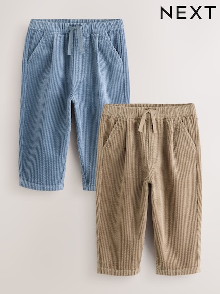 Blue/Stone - Textured Corduroy Trousers 2 Pack (3mths-7yrs)