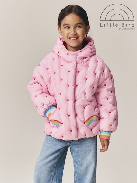 Różowo-czerwony z haftem - Little Bird By Jools Oliver Heart Detail Padded Coat