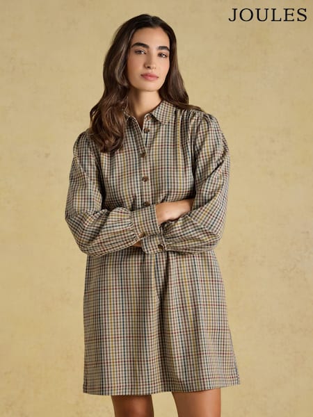 Brown Check - Joules Lyla Short Shirt Dress