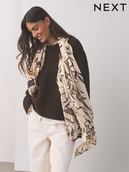 Black/White Bird Print Lightweight Scarf (W07473) | AED63