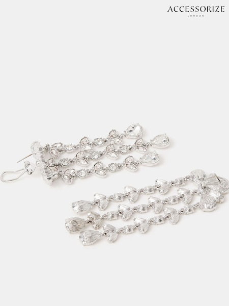Accessorize Silver Plated Dia Cascading Petal Drop Earrings (W07562) | €23