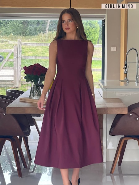 Girl In Mind Red Nesta Boat Neck Skater Midi Dress (W07570) | €69